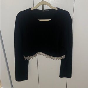 Zara Black Cropped Sweater with Silver Beading
